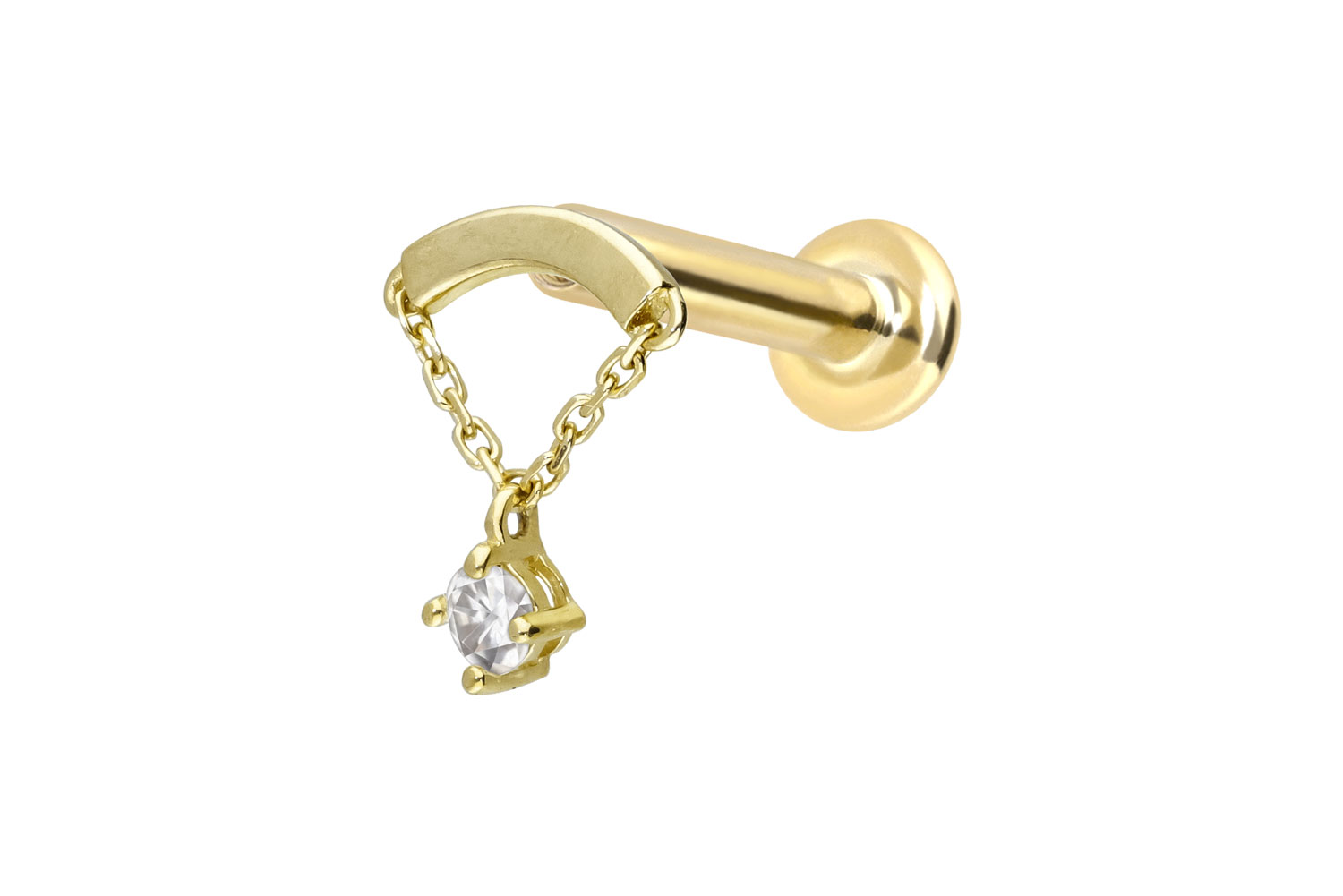 14 Karat Gold Labret Piercing mit Innengewinde MOISSANIT + BOGEN + KETTE